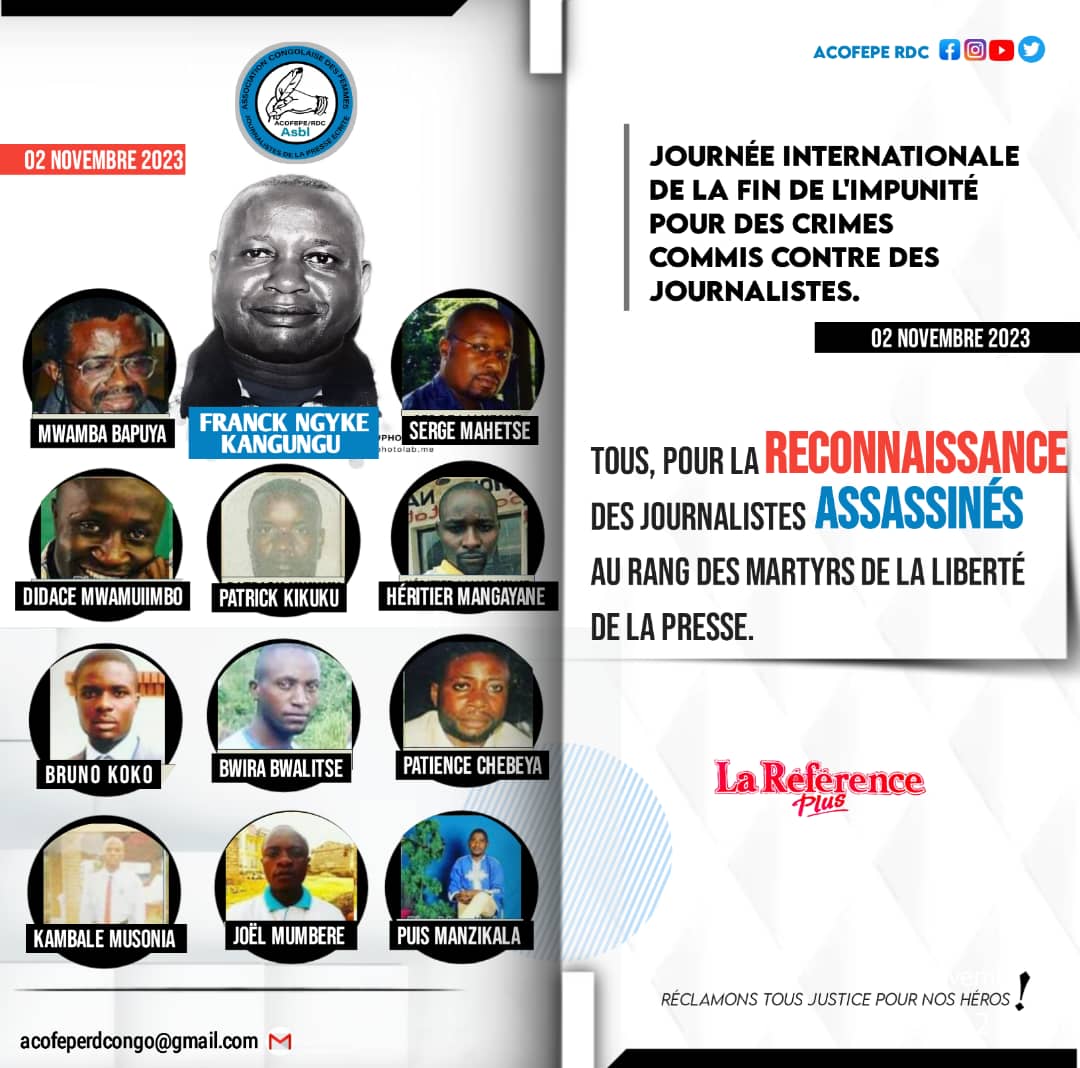 RDC : Les familles des journalistes congolais assassinés appelées à prendre contact avec l’ACOFEPE (communiqué)